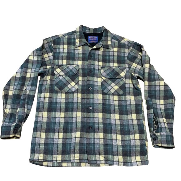 Vtg Pendleton Board Shirt M Virgin Wool Plaid Loop Collar Long Sleeve Shacket - Picture 1 of 4
